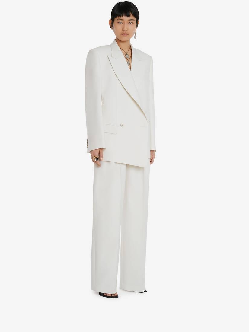 Double-breasted Wool Boxy Jacket in Ivory - 3