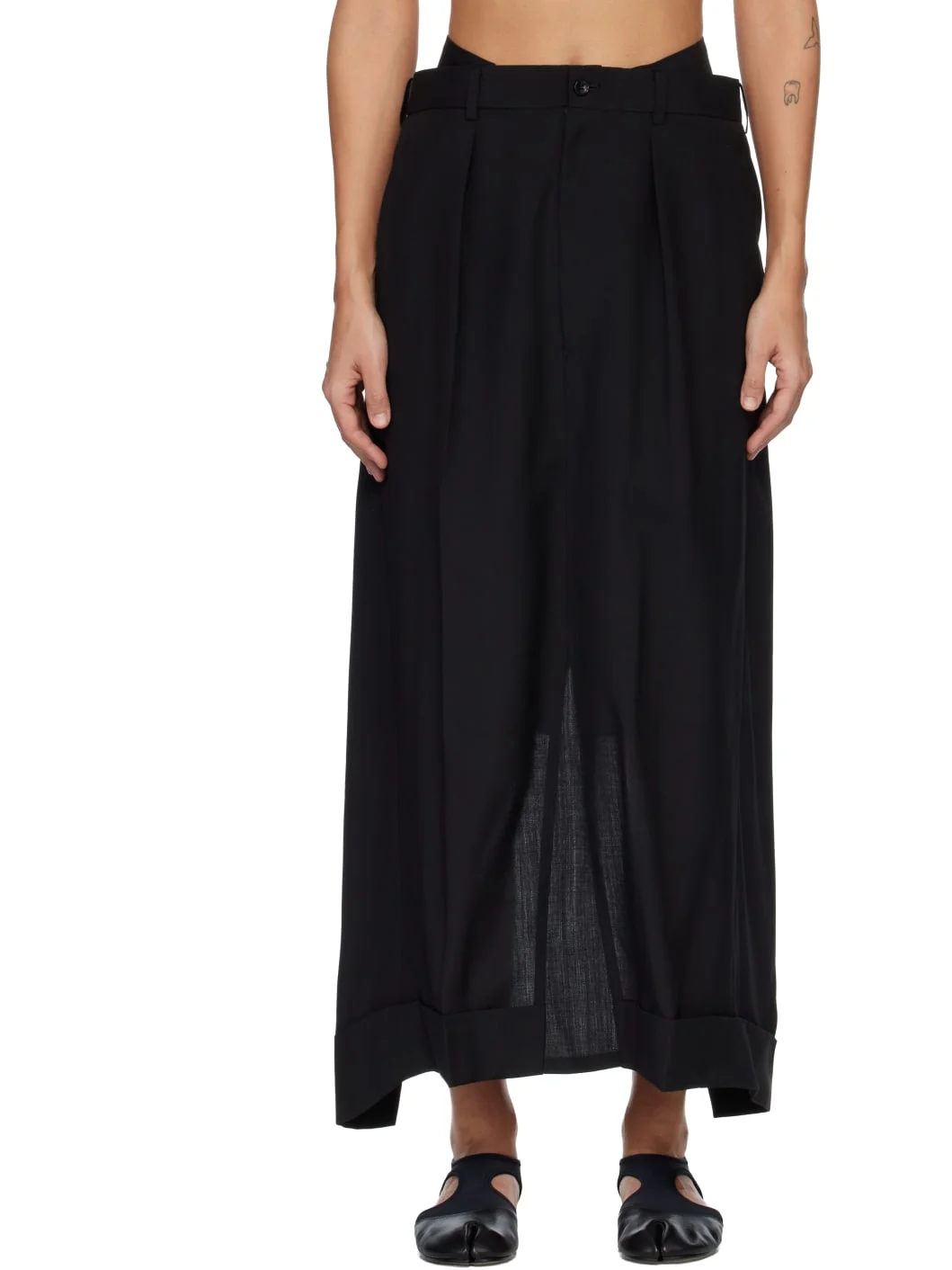 Black Wool Tropical Trouser Maxi Skirt - 1