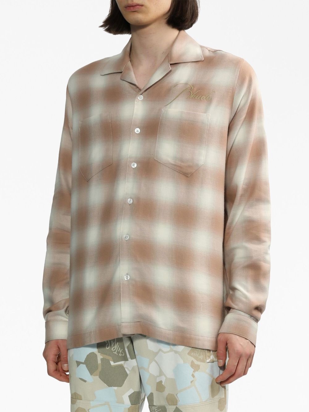 logo-embroidered check-print shirt - 3