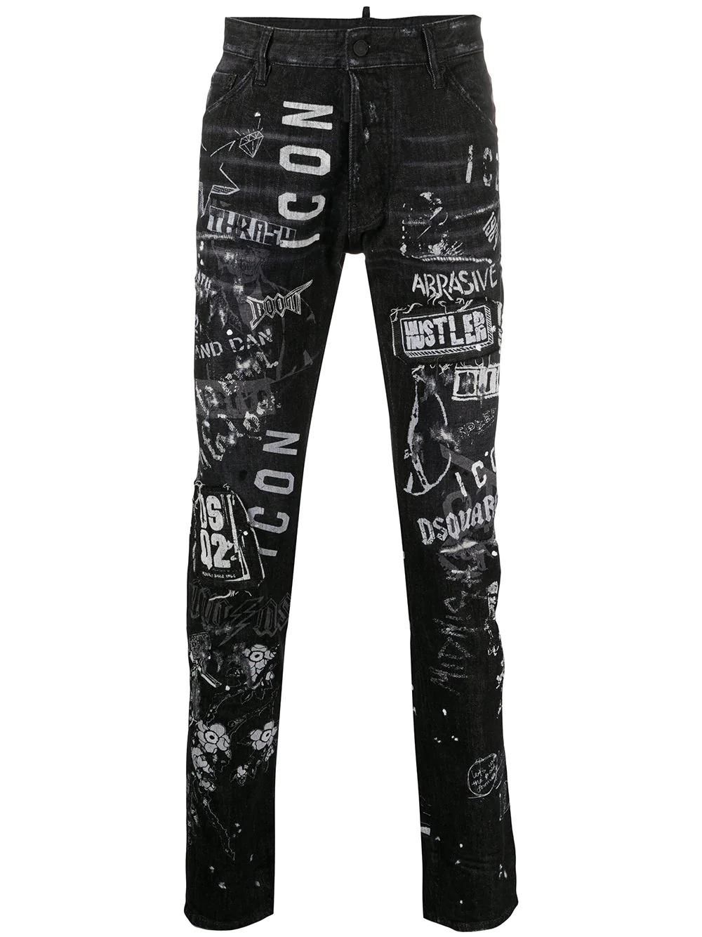 graphic print slim-fit jeans - 1