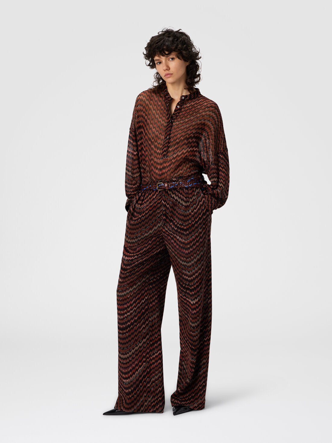 Mid-Rise Tailored Pants with Zigzag Pattern - 2