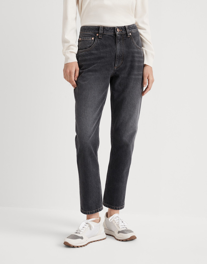 Authentic denim straight trousers with shiny bartack 1