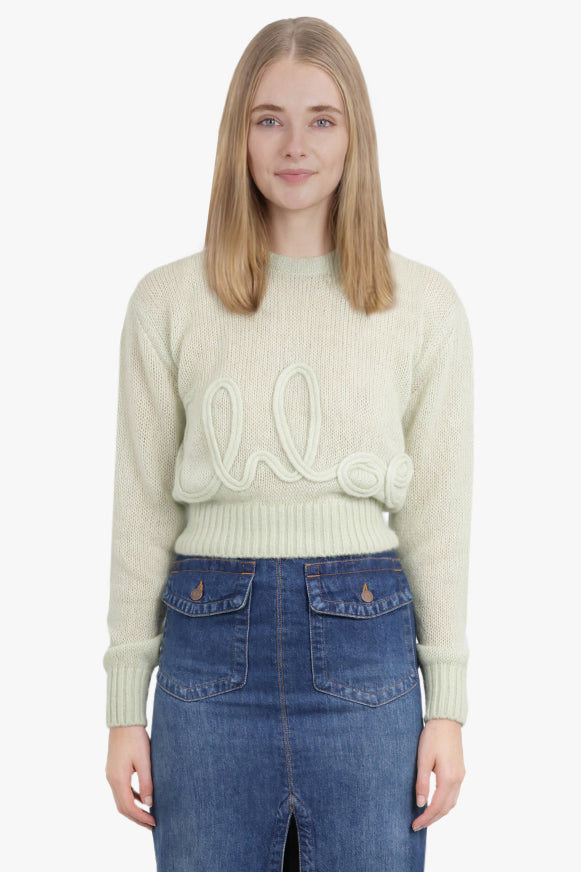 EMBROIDERY LOGO CROCHET L/S KNIT | GLEAM GREEN - 2