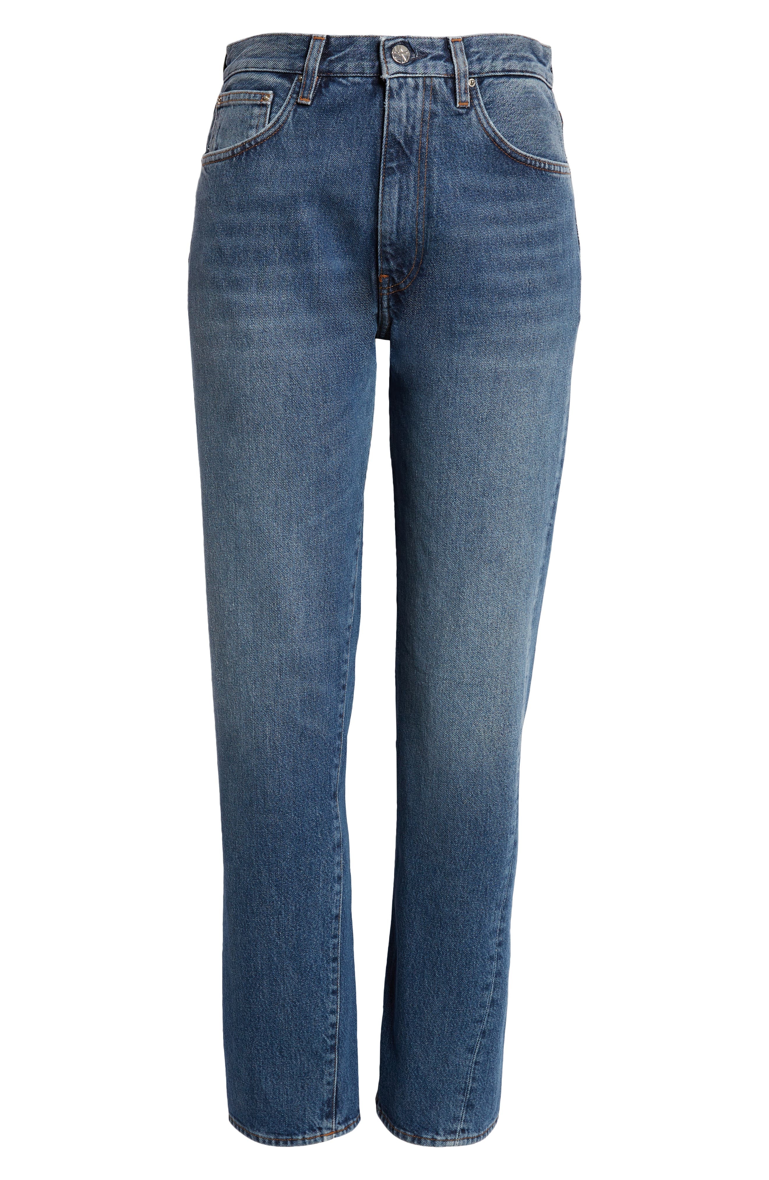 TOTEME Twisted Seam High Waist Straight Leg Crop Jeans in Washed Blue at Nordstrom - 6