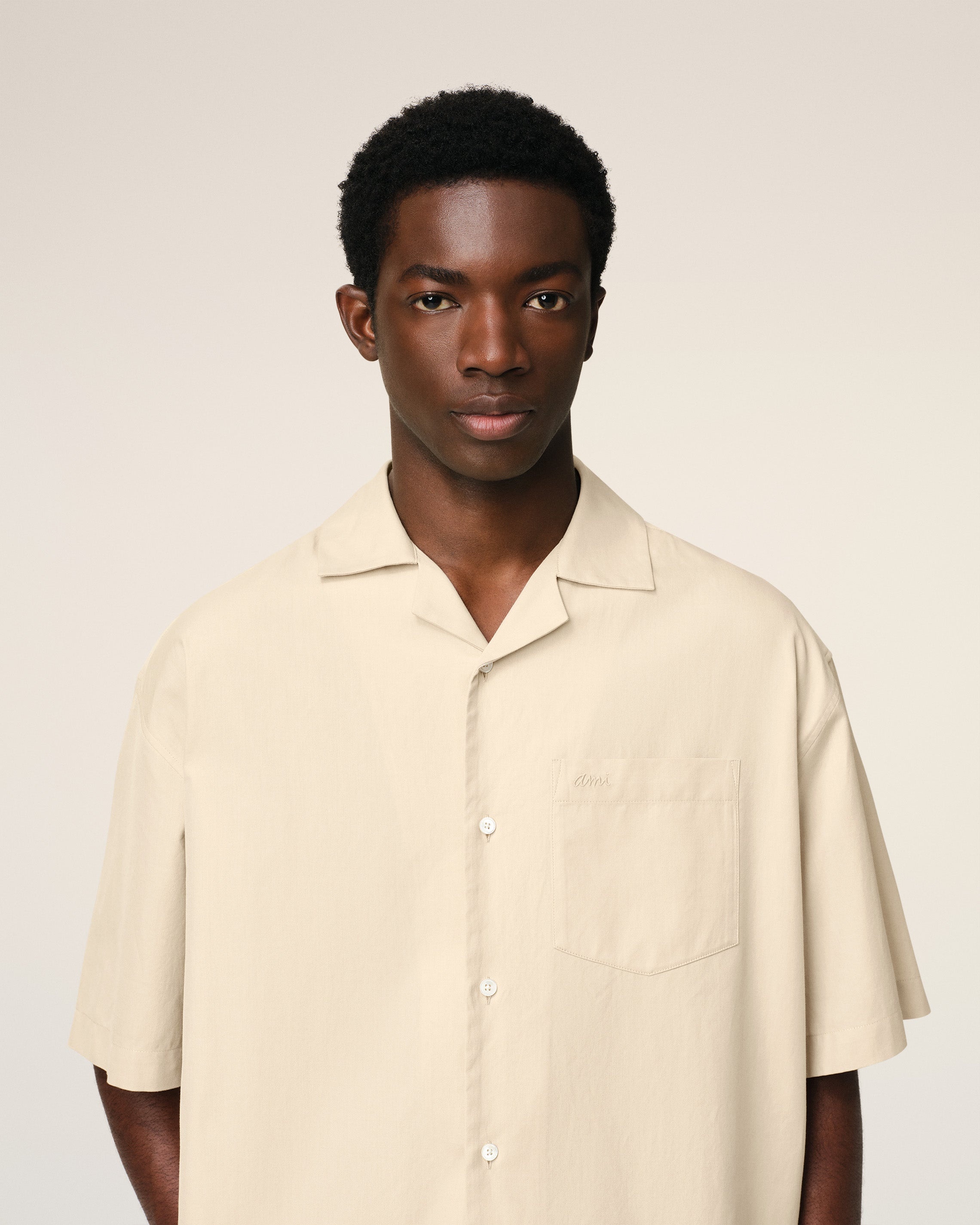 BEIGE COTTON SHORT SLEEVE BOXY SHIRT - 4