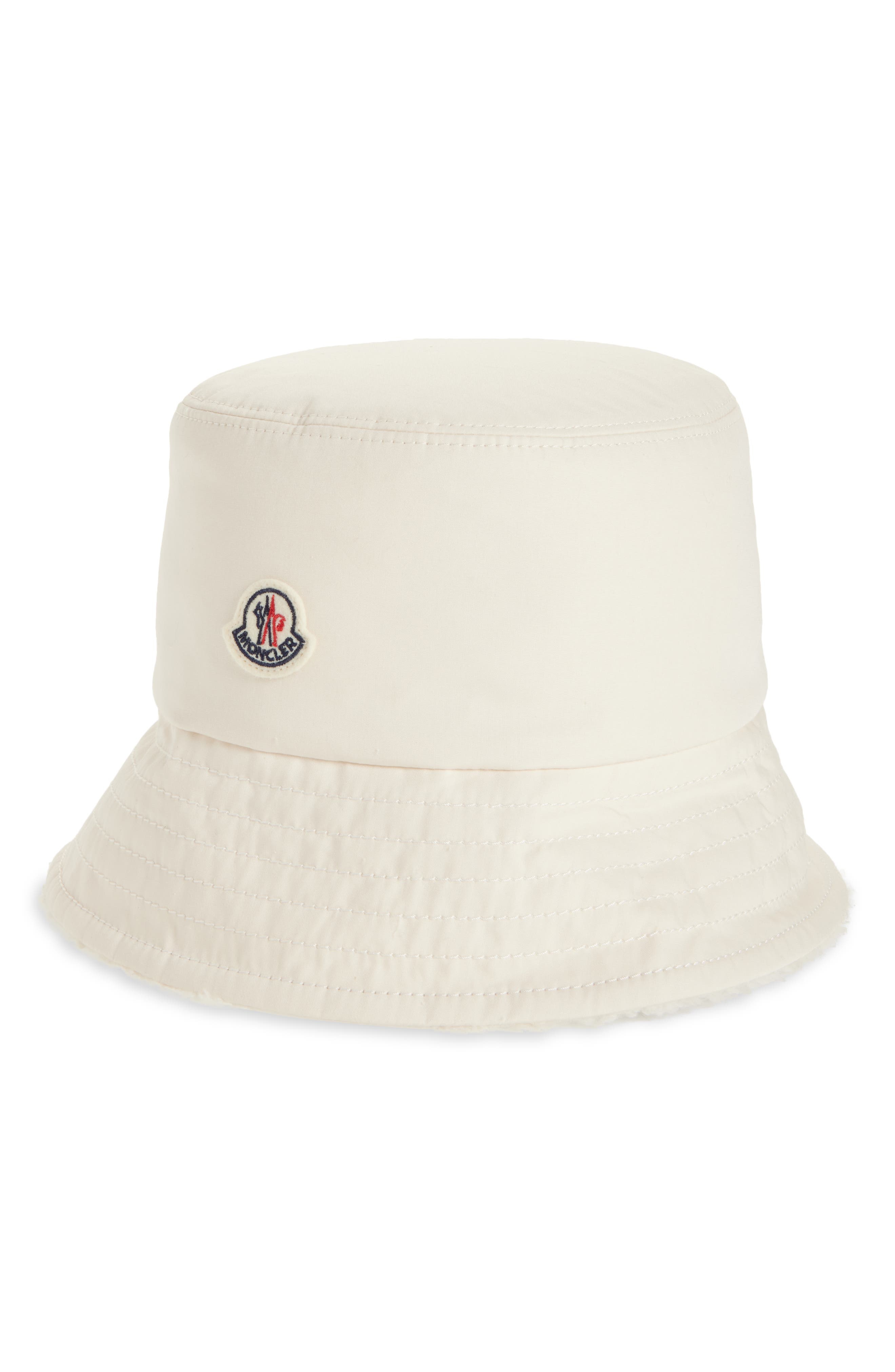 Moncler Reversible Cotton Canvas & Teddy Bucket Hat in White at Nordstrom - 1