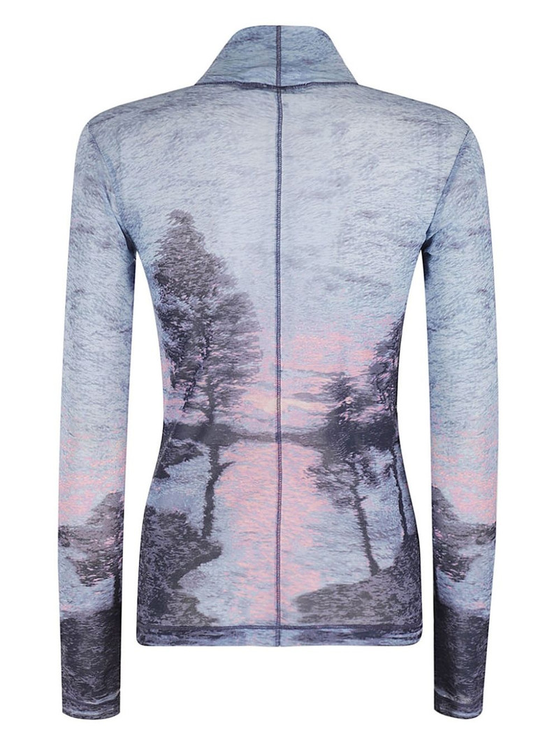 Maison Kitsuné landscape-print mesh high-neck top outlook
