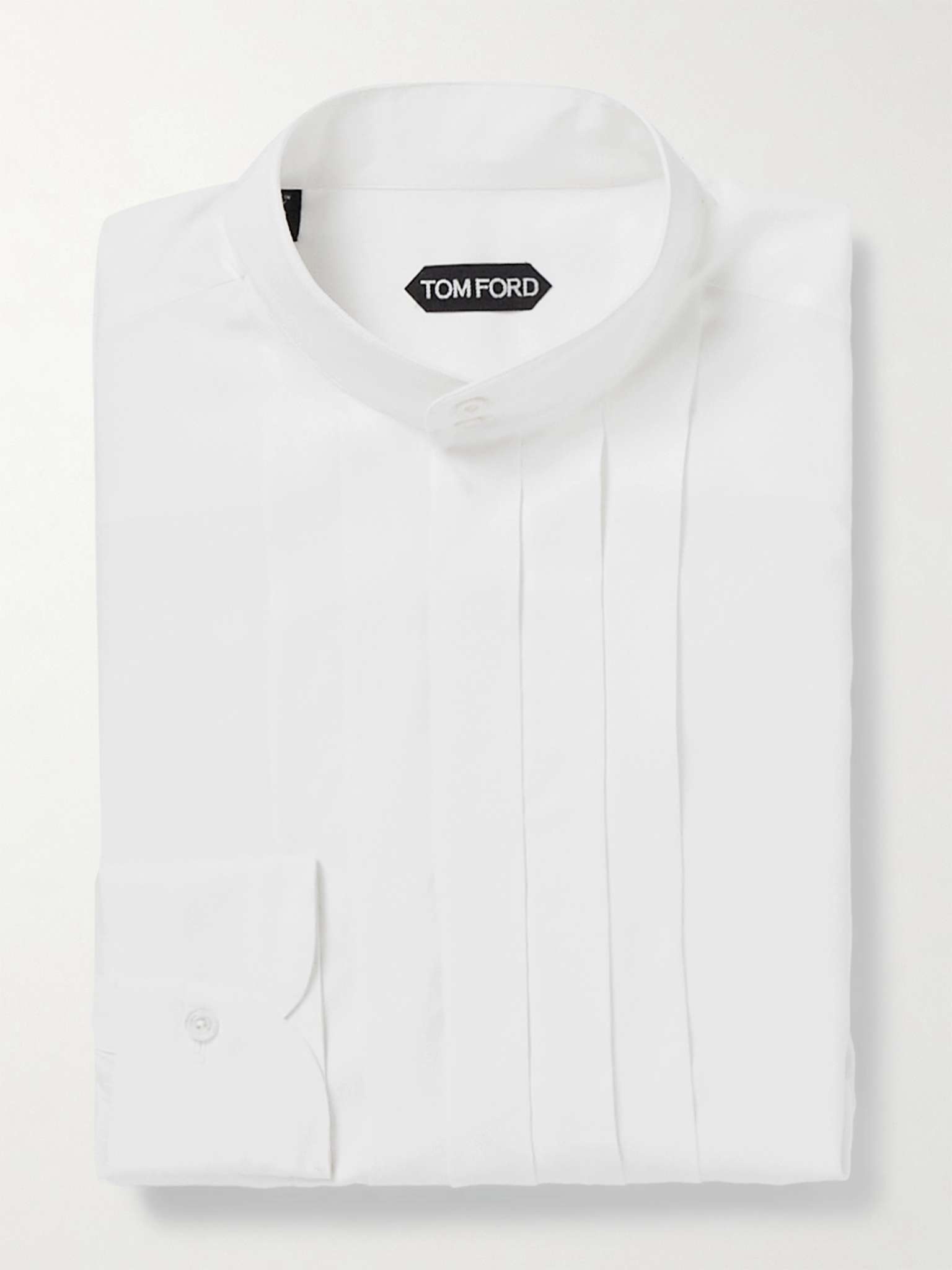 Mandarin-Collar Bib-Front Lyocell and Silk-Blend Satin Tuxedo Shirt - 1