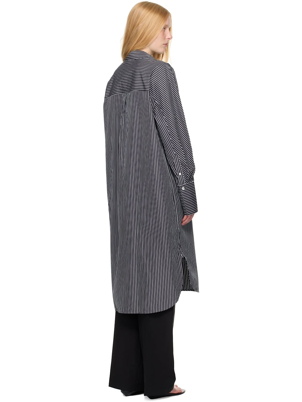 Black & Whte Striped Shirt Midi Dress - 3