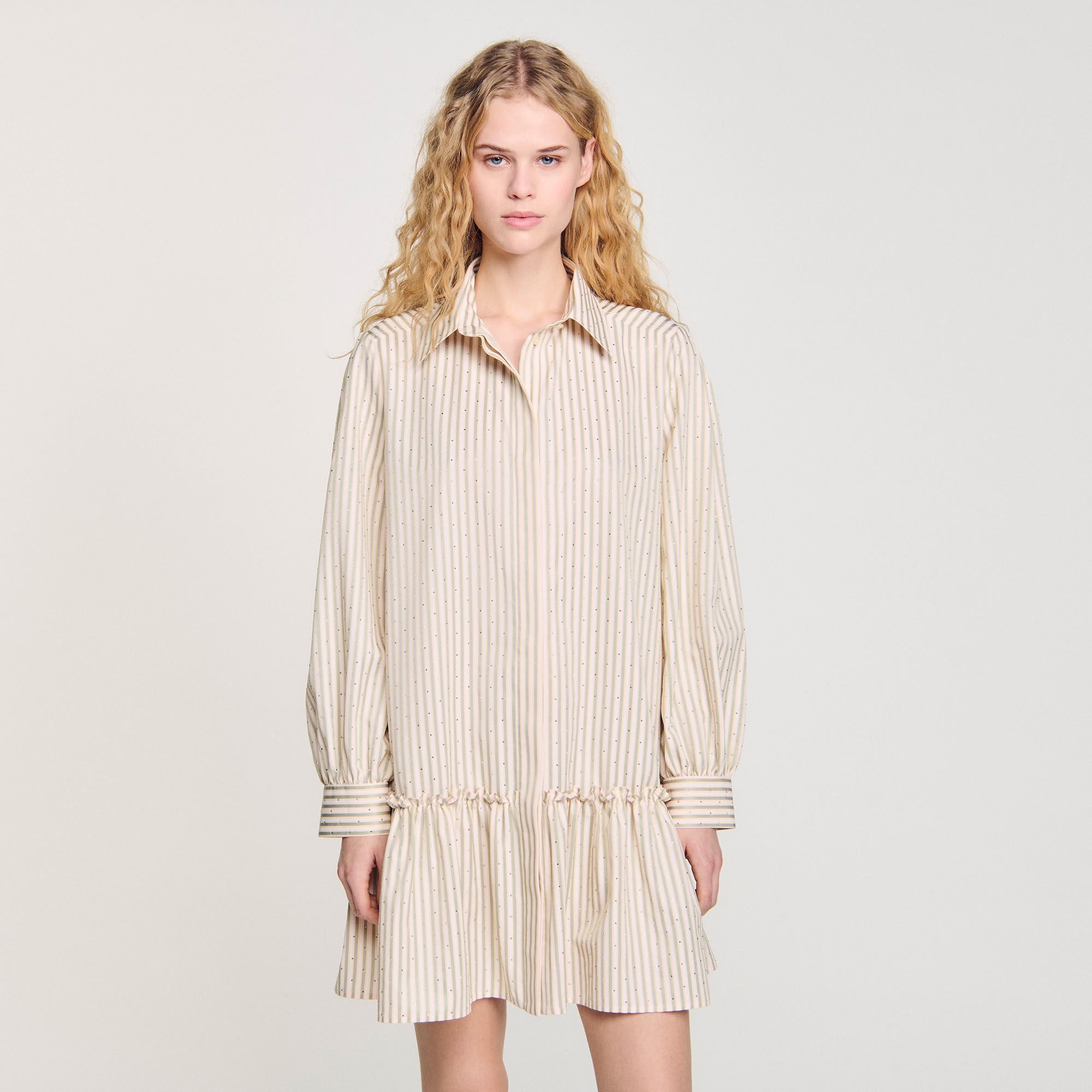 RHINESTONE STRIPED SHIRT DRESS - 4