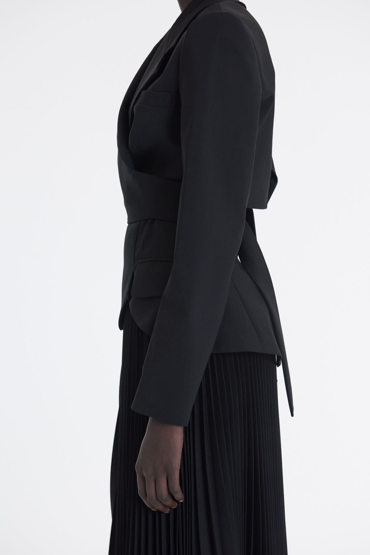 CROPPED WRAP AROUND JACKET WITH TIES BLACK - 4