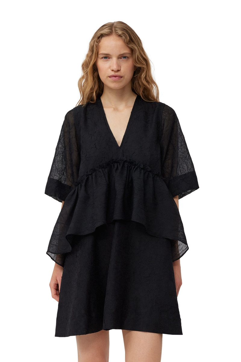 BLACK CRINKLED GEORGETTE FLOUNCE MINI DRESS 6
