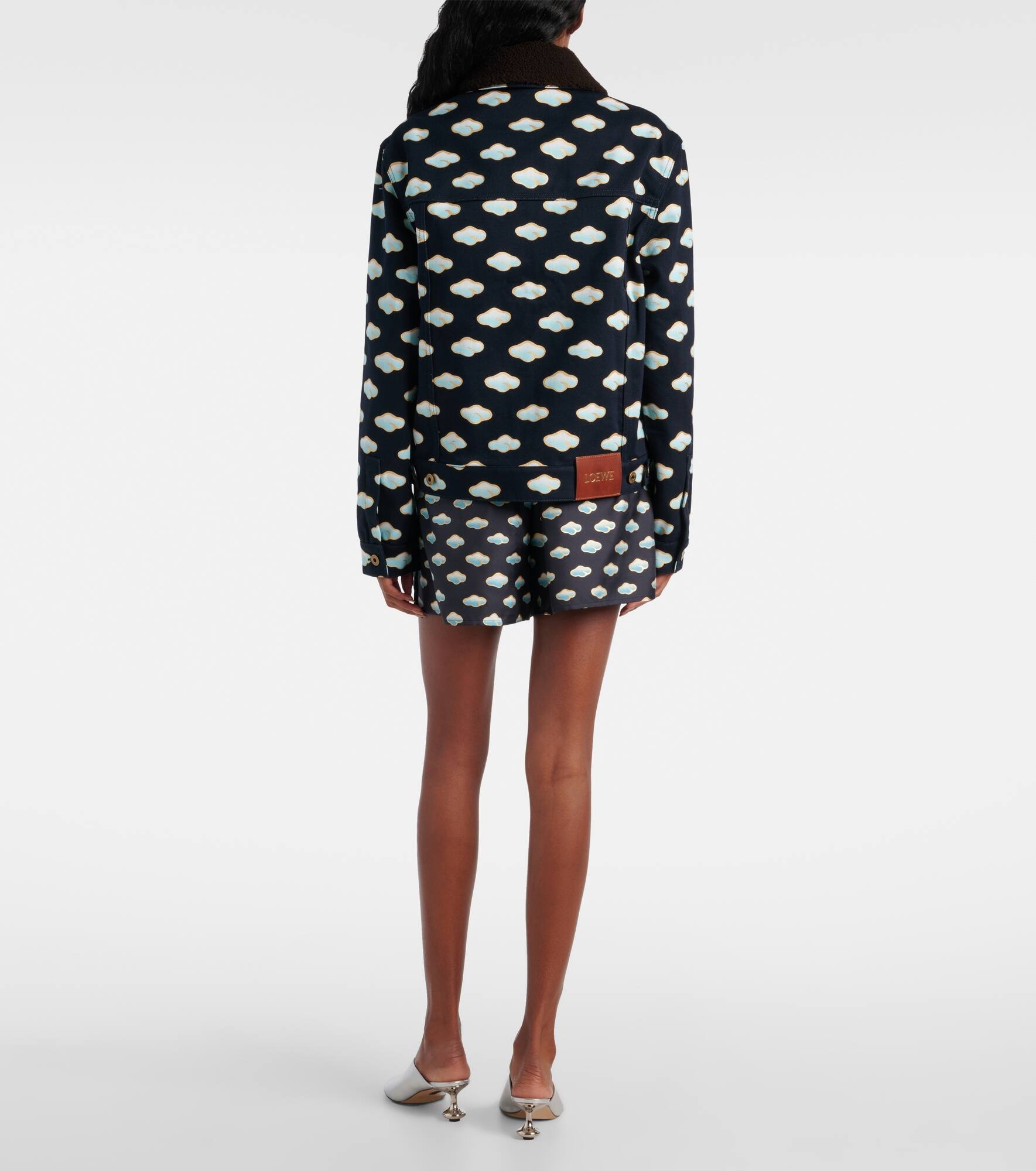 Printed shearling-trimmed denim jacket - 3