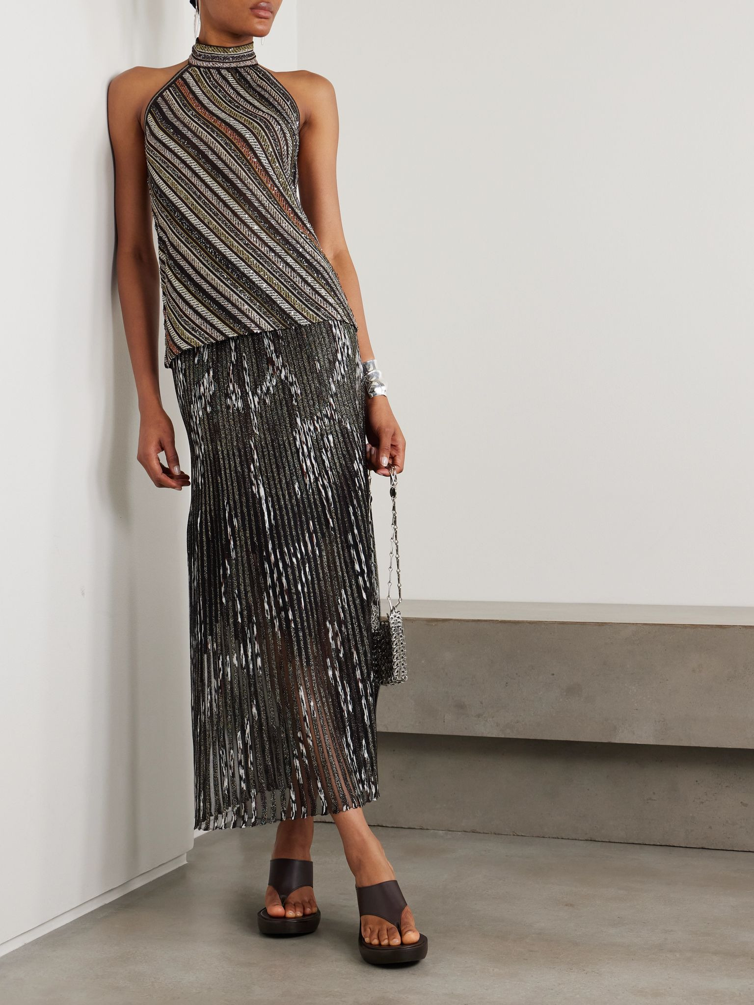 Striped metallic jacquard-knit maxi skirt Black - 2