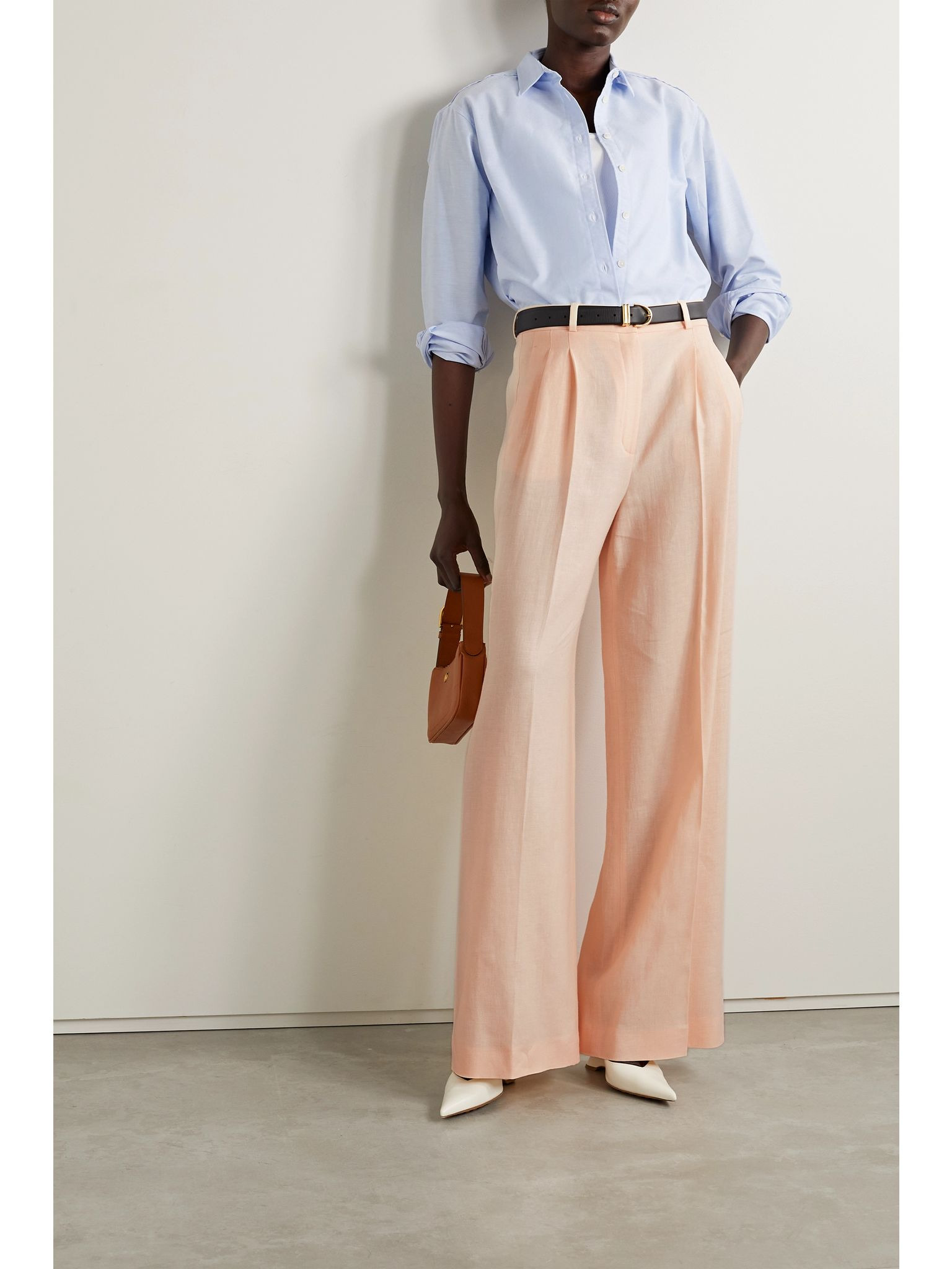 Nyack pleated linen and wool-blend wide-leg pants Cream - 2