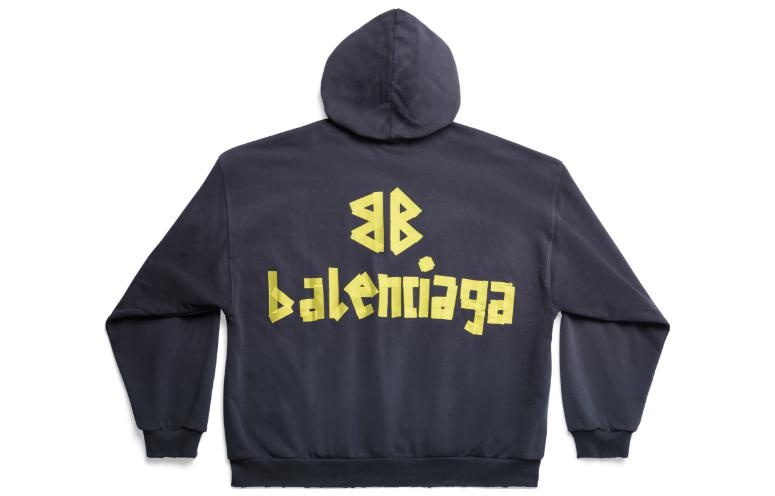 Balenciaga Tape Type Ripped Pocket Hoodie Oversized 'Navy Blue' 744441TOVB14140 - 2