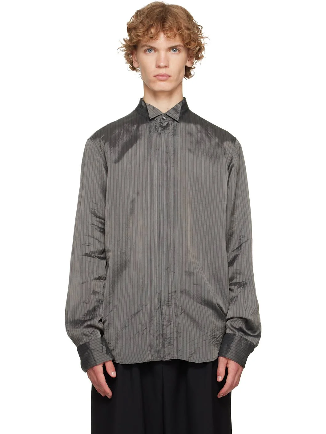 Gray & Burgundy Pinstripe Shirt - 1