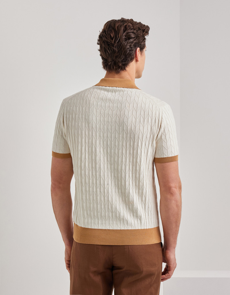 OFF-WHITE COTTON AND SILK POLO SHIRT WITH MACROSTUCTURED TEXTURE 4