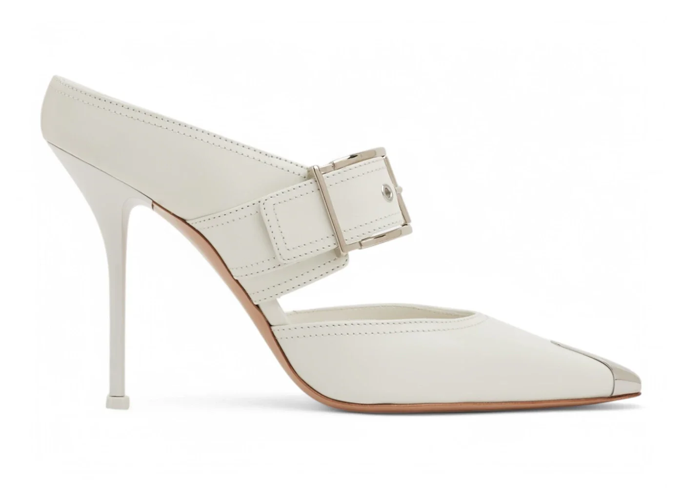 Alexander McQueen Punk Buckle Mules New Ivory Silver (Women's) - 1