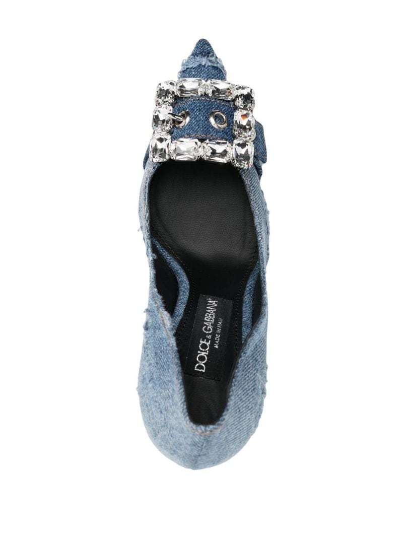 crystal-embellished denim pumps - 4