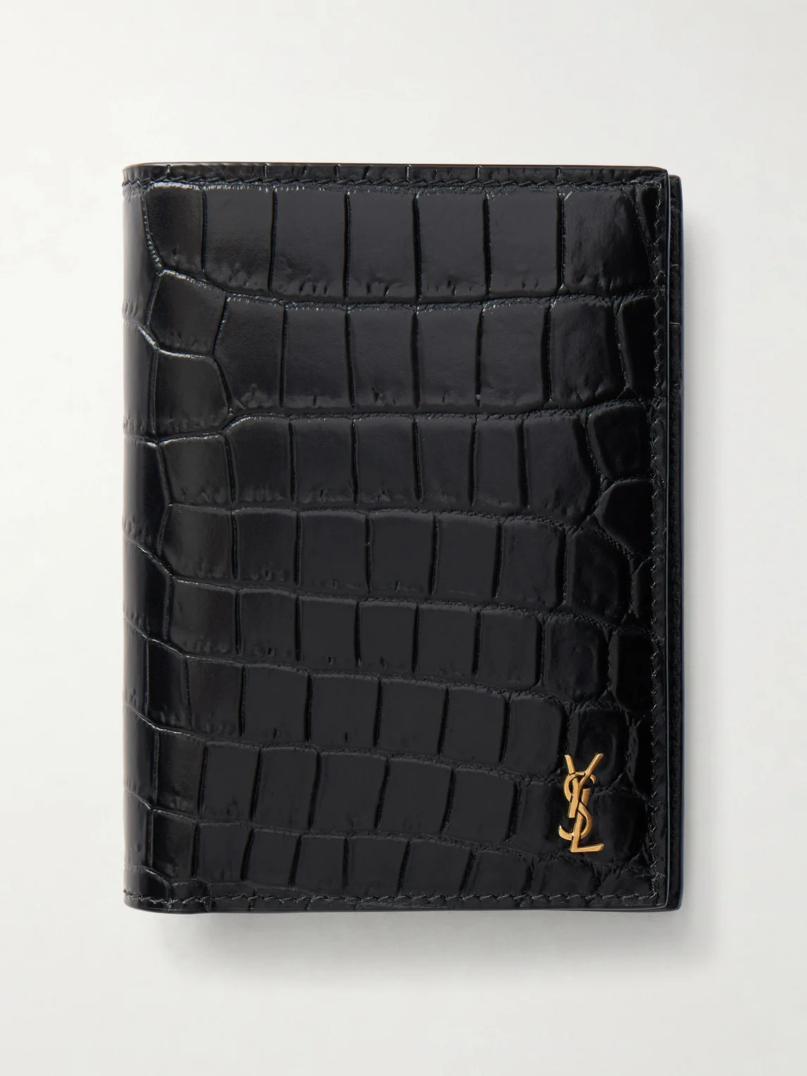 Tiny Cassandre Logo-Appliquéd Croc-Effect Leather Bifold Wallet - 1