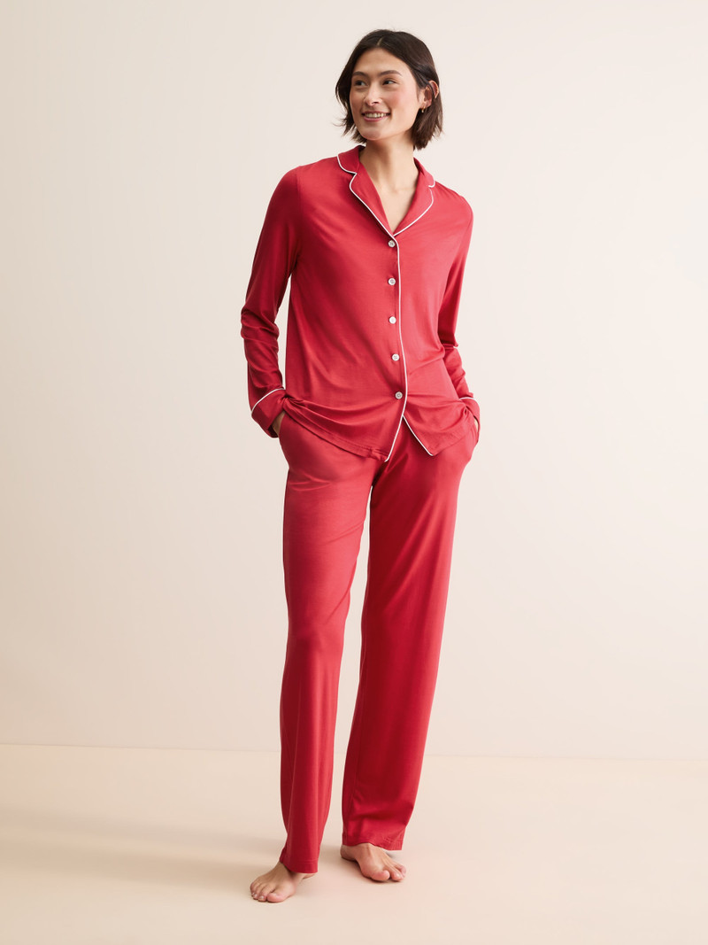 Derek Rose Women's Pajamas Lara Micro Modal Stretch Cherry Red outlook
