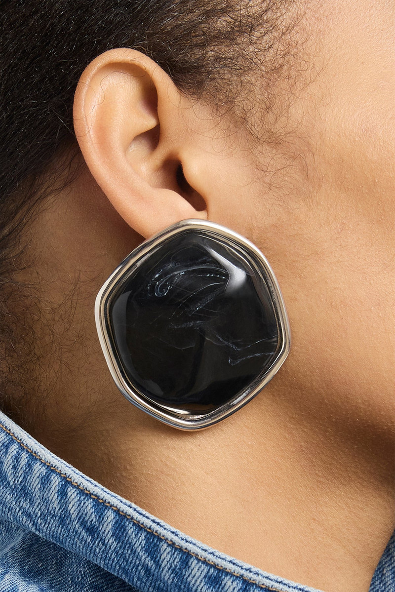 BRANDON MAXWELL The Resin Earrings in Black and Silver outlook