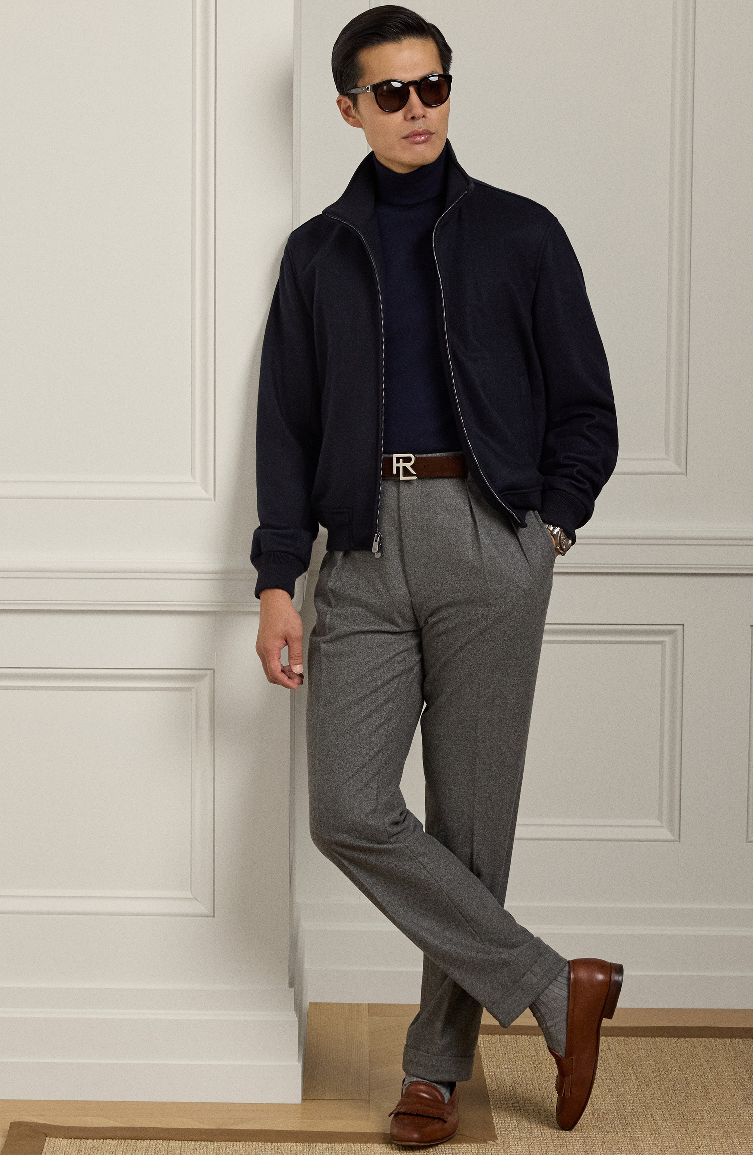Ralph Lauren Purple Label Cashmere Blend Felt Bomber Jacket in Classic Chairman Navy at Nordstrom - 5