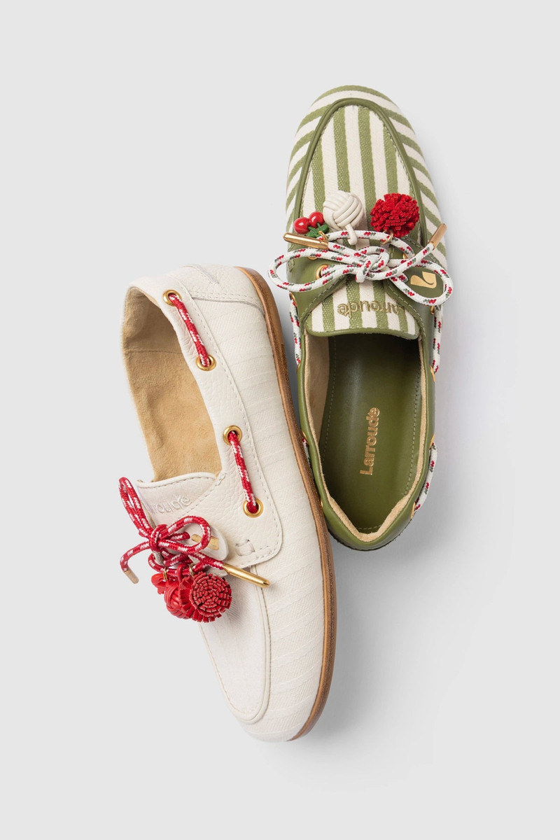Larroudé Cyprus Boat Shoe Ivory Striped Canva outlook