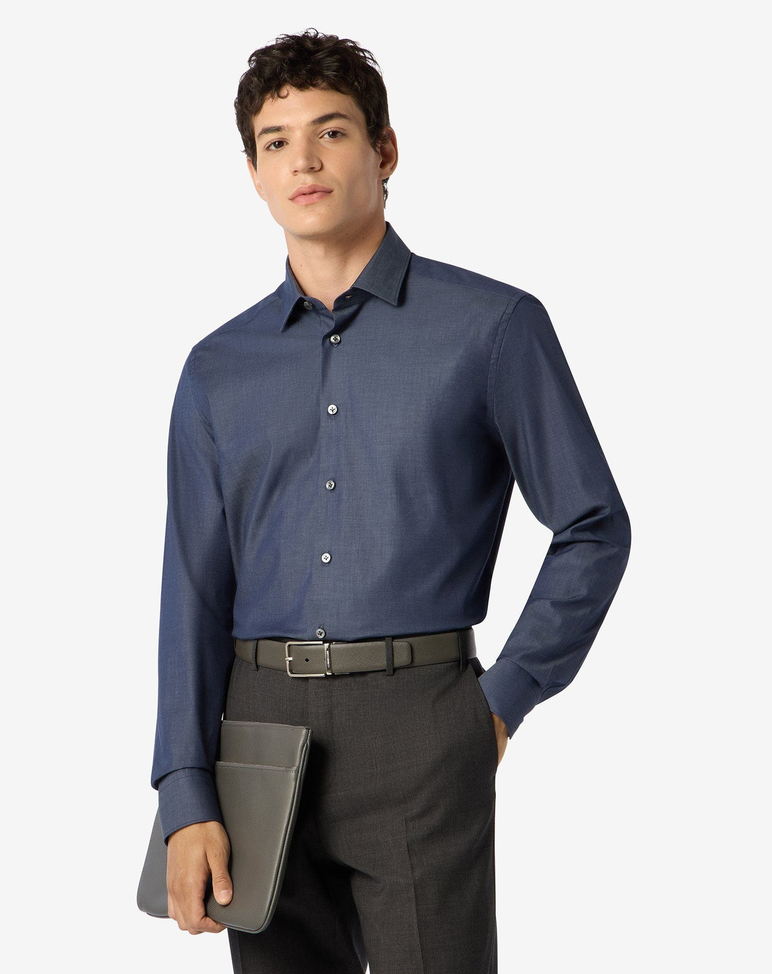 Denim Blue stretch cotton shirt - 2