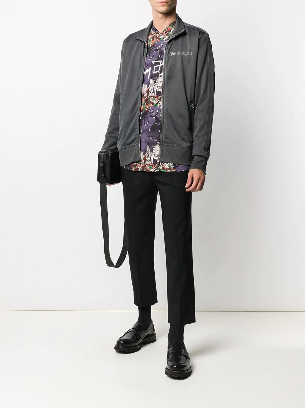 velvet logo print zipped jacket - 2