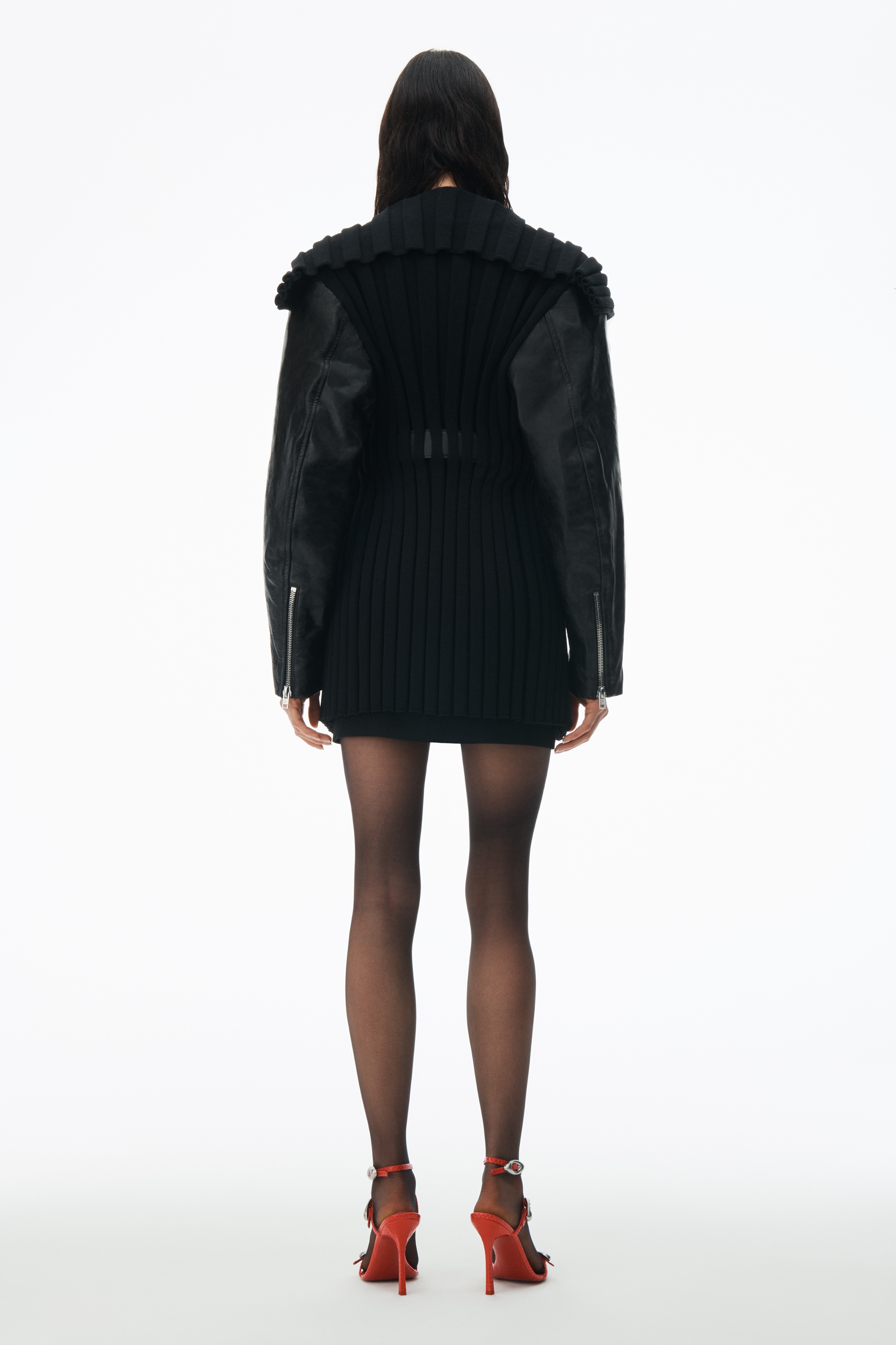 belted knit coat with moto sleeve and embossed logo - 5