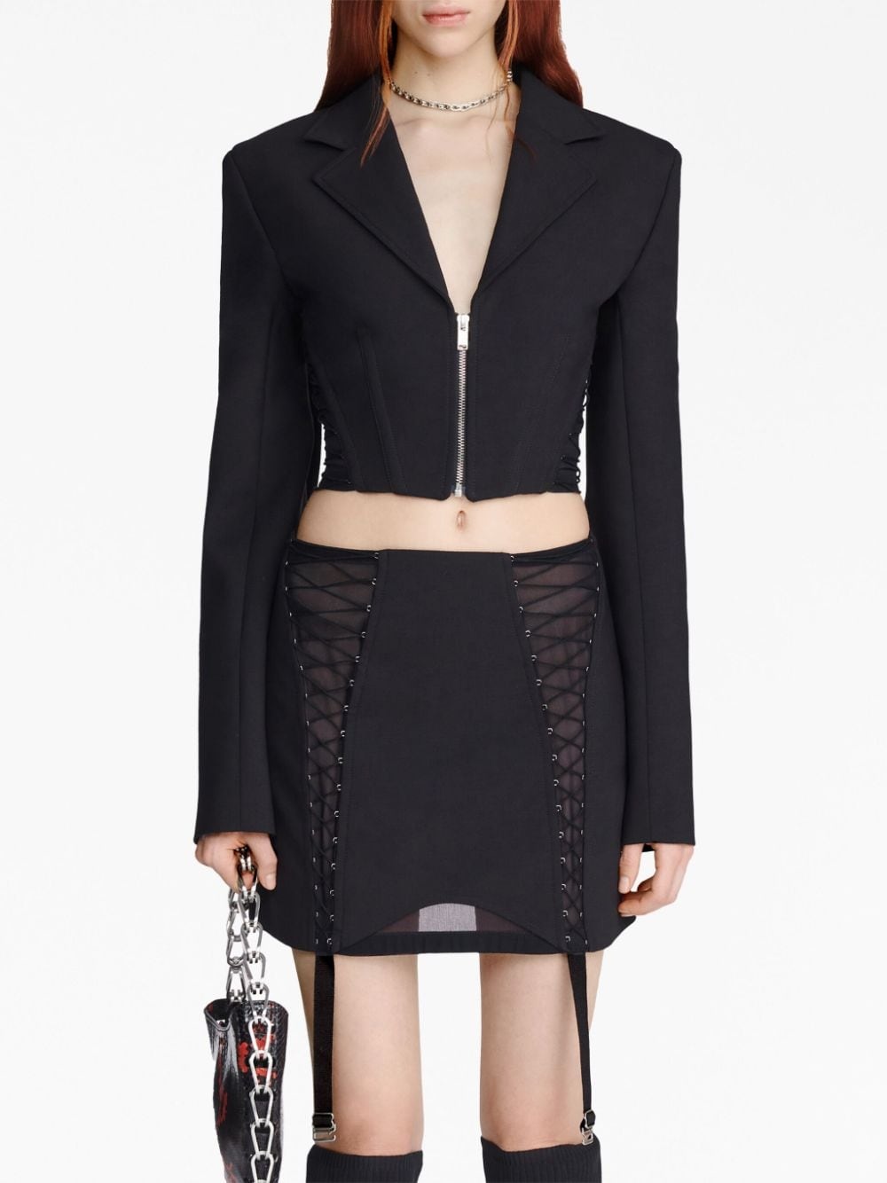 lace-up sheer miniskirt - 3