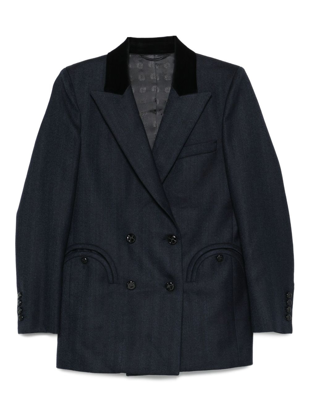 trimmed-collar double-breasted blazer - 1