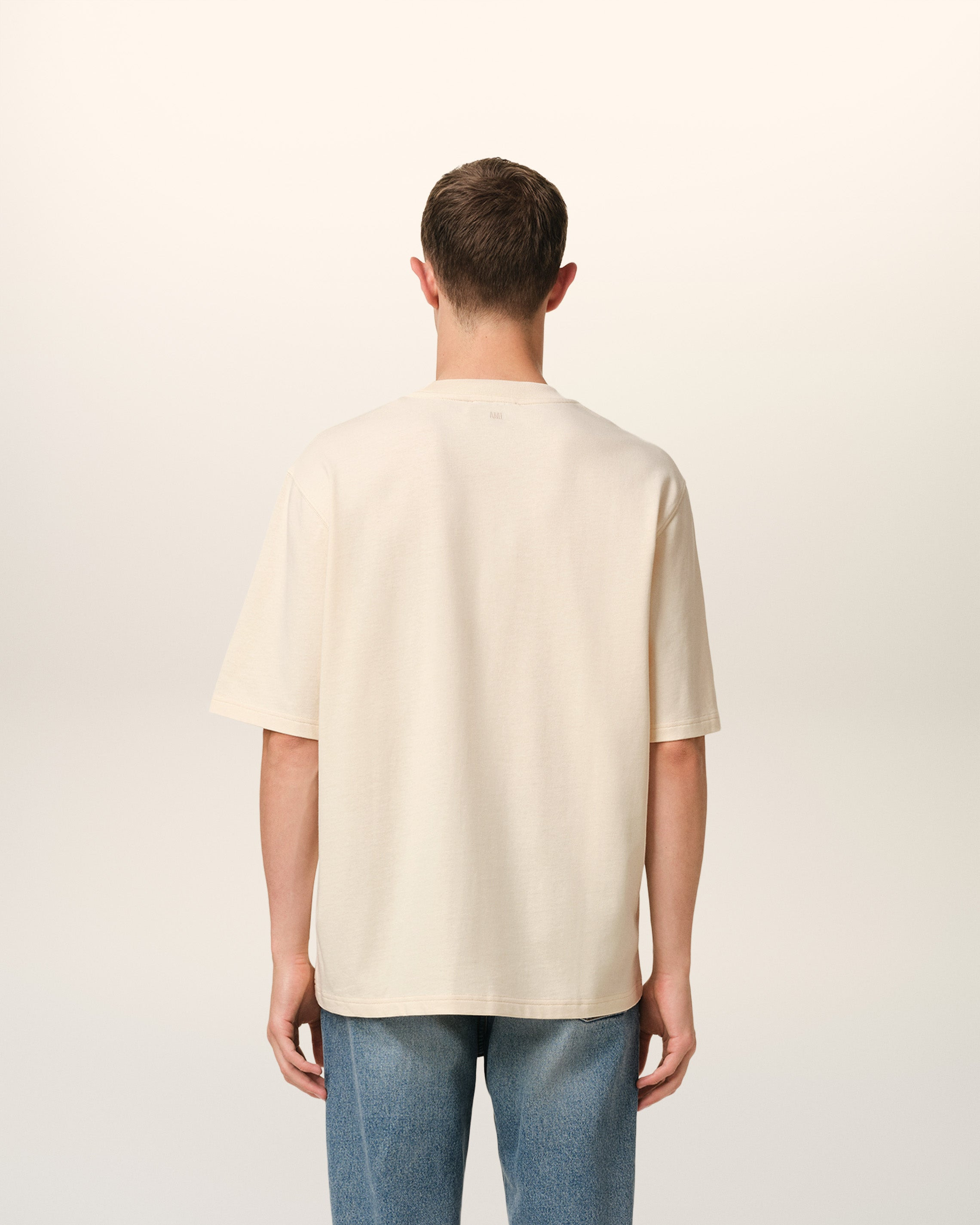 BEIGE COTTON AMI DE COEUR PATCH T-SHIRT - 5