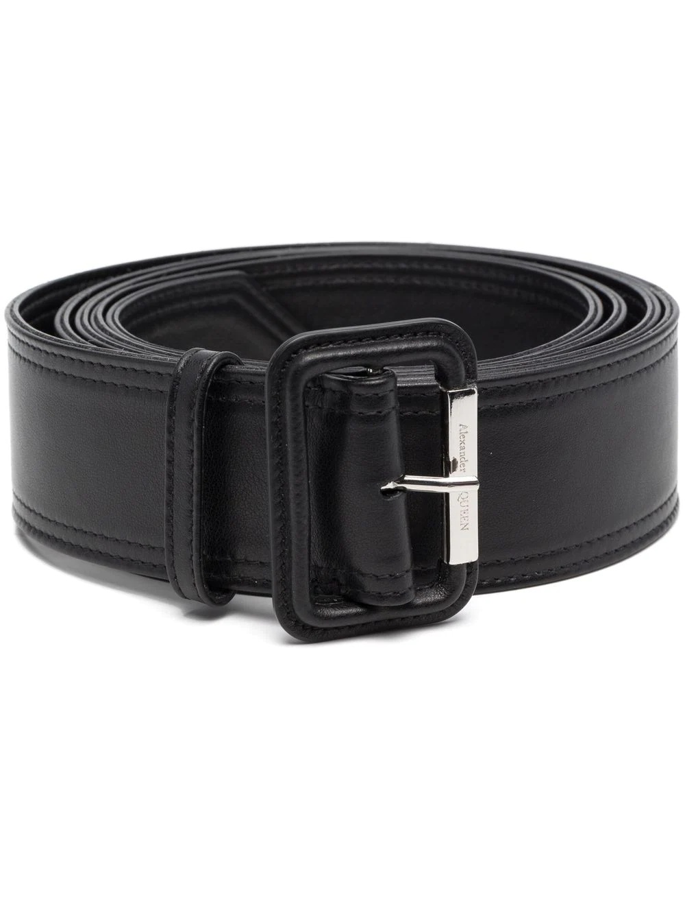 pointed leather buckle belt - 1