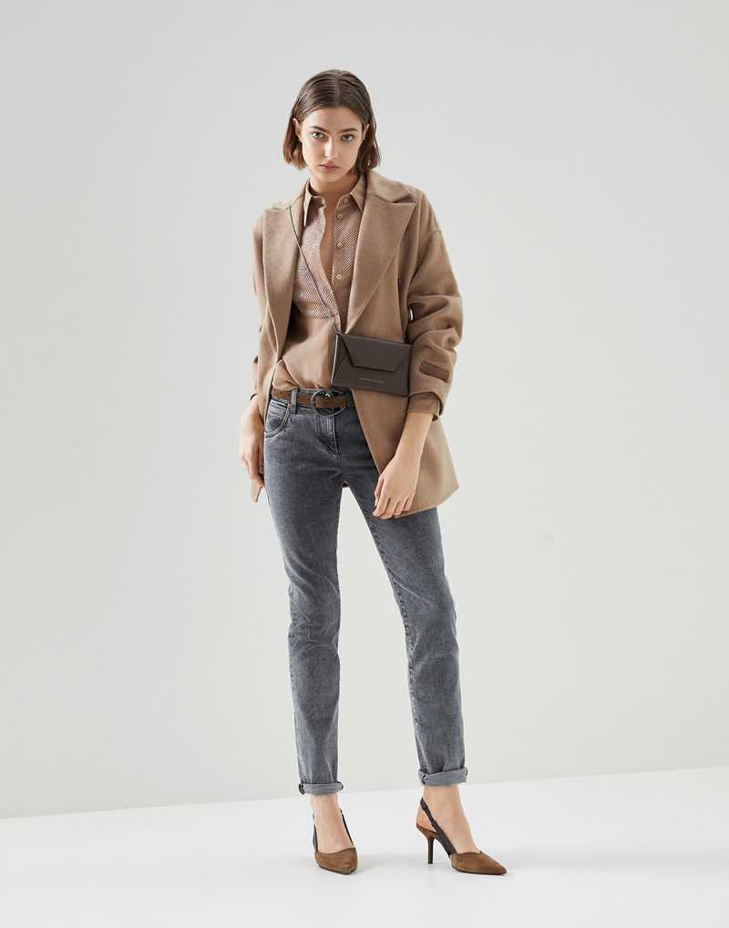 Brunello Cucinelli Cashmere double beaver cloth pea coat with Precious patch outlook