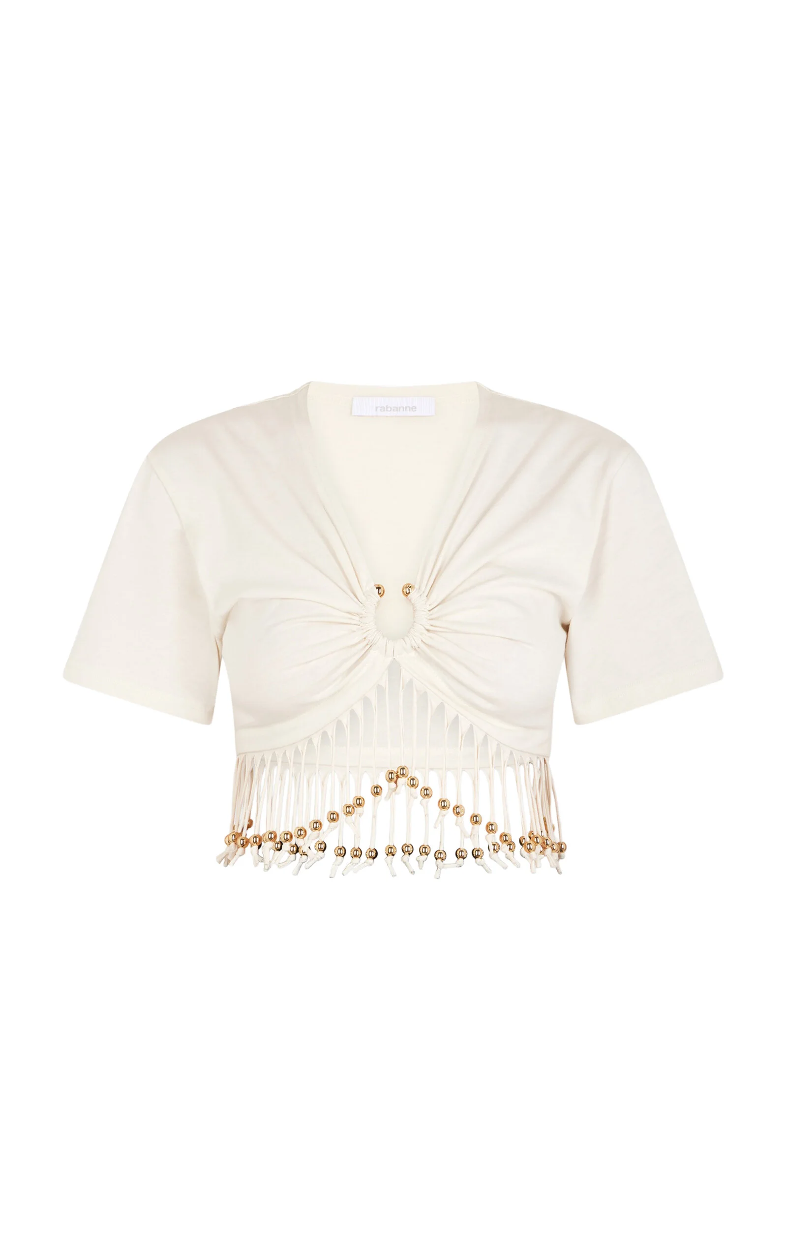 Beaded Cotton T-Shirt ivory - 1