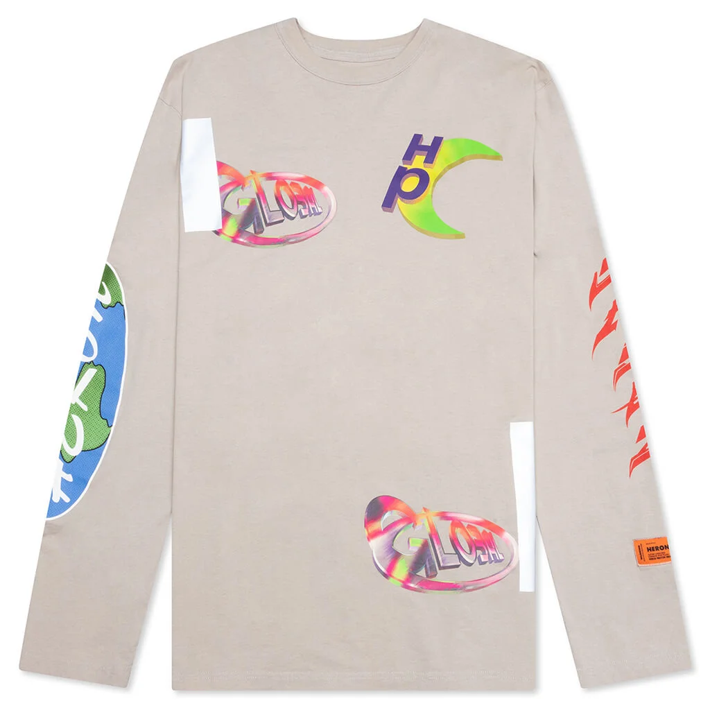 HERON PRESTON L/S TEE OS GLOBAL COLLAGE - GREY/BLUE - 1