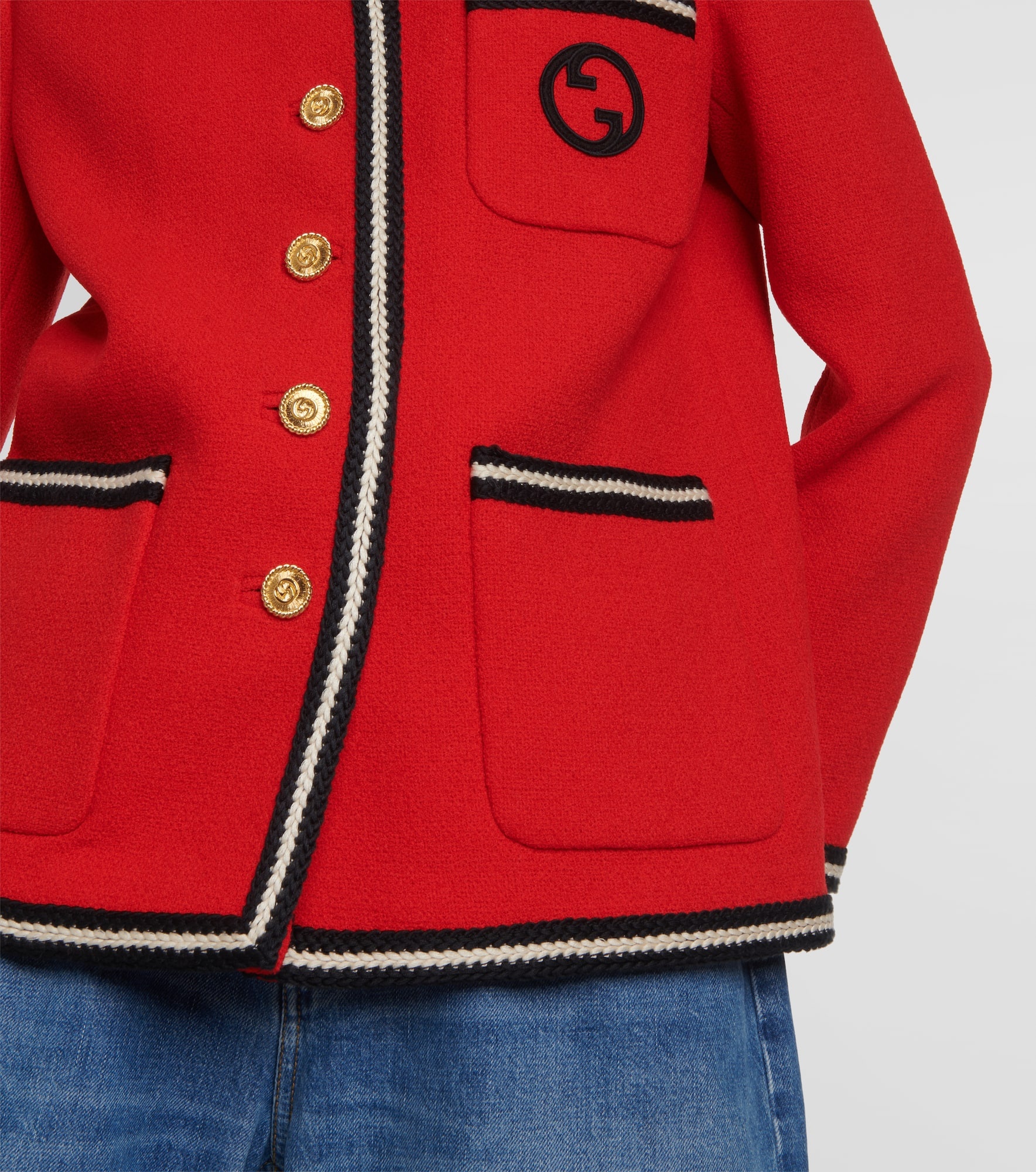 GG embroidered wool-blend tweed jacket - 5