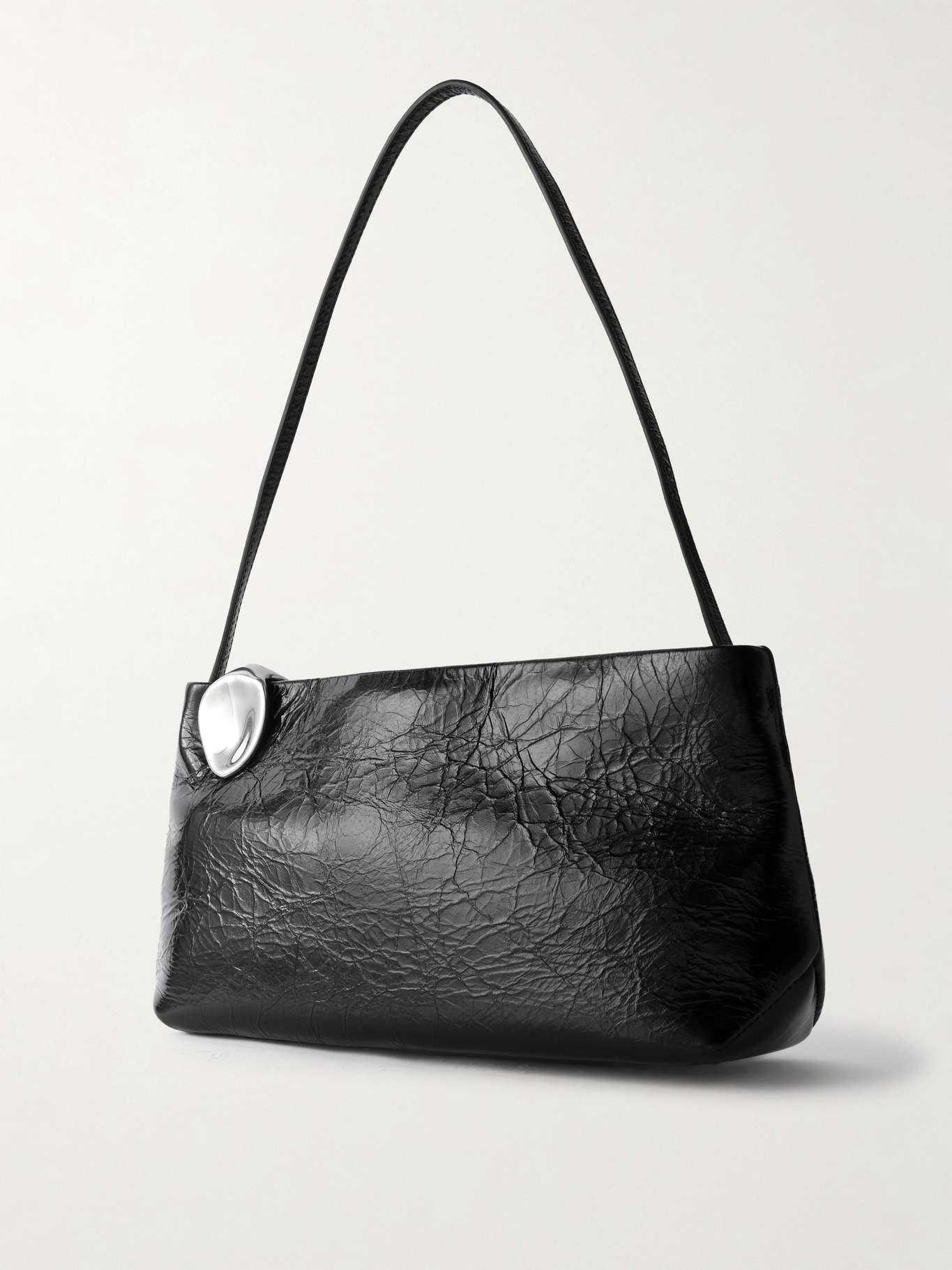 Embellished cracked-leather shoulder bag Black - 3