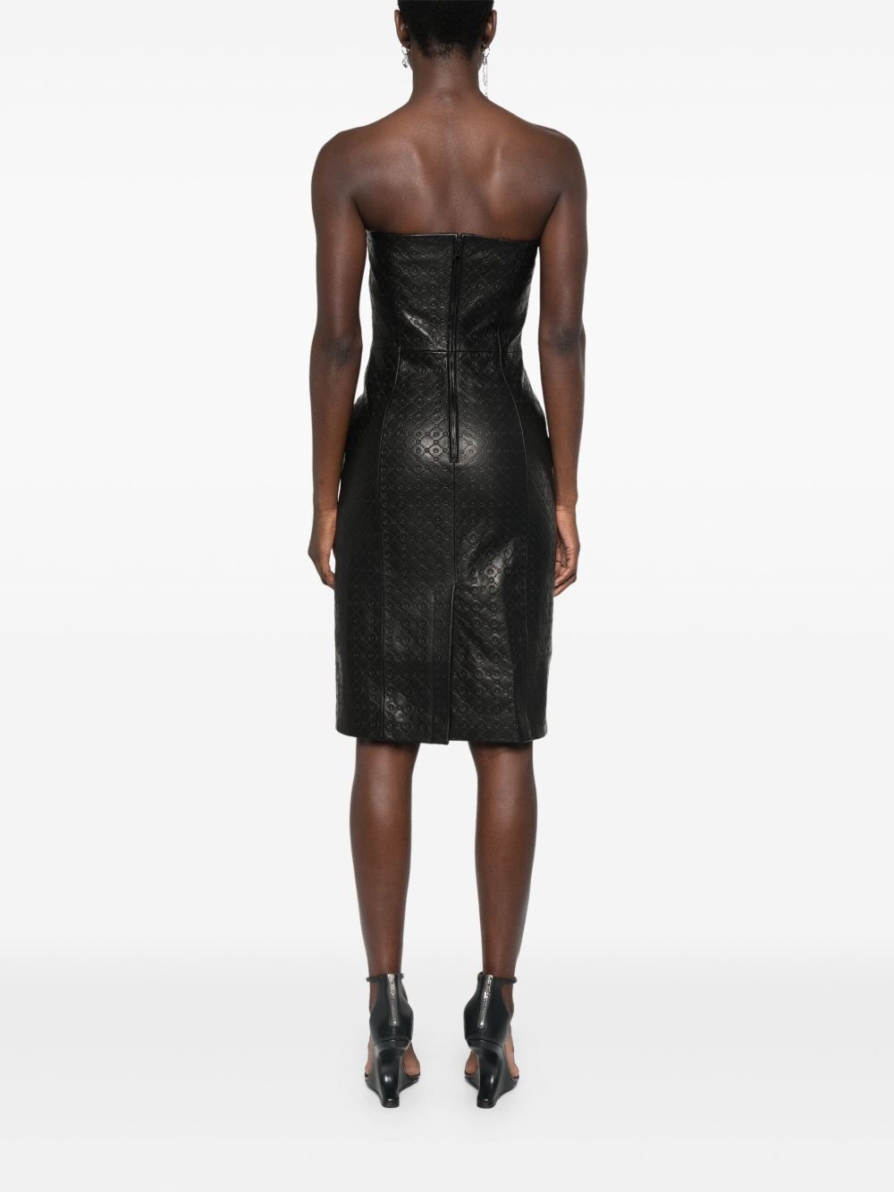 monogram-embossed leather mini dress - 4