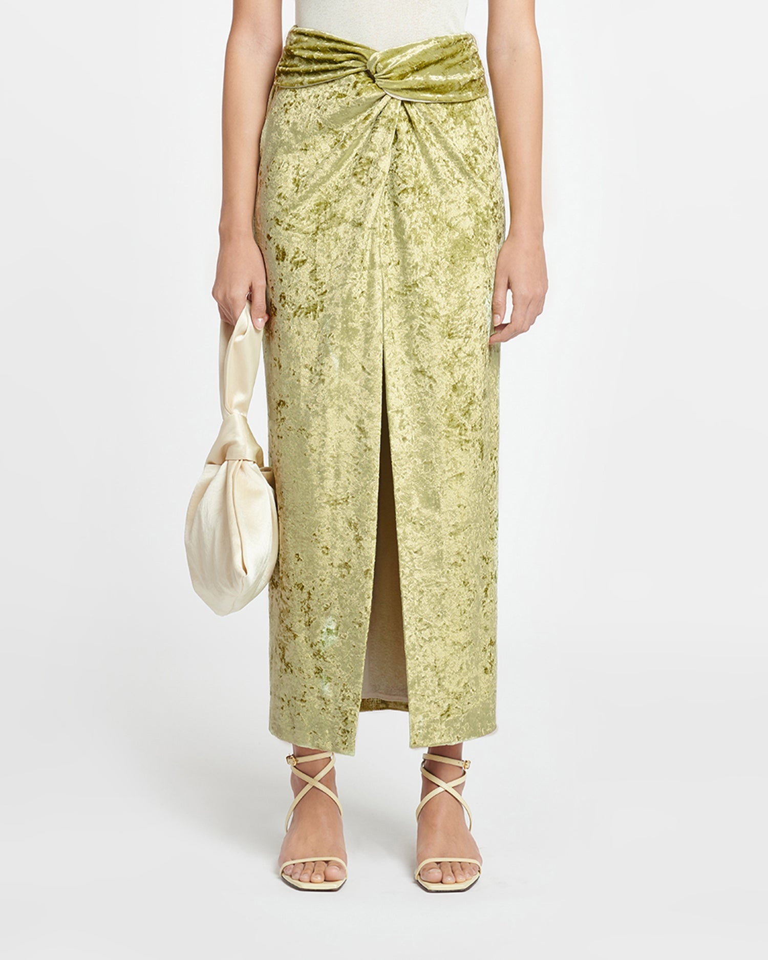 Twist-Front Crushed Velvet Skirt - 2