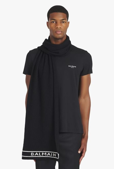 Balmain Black wool and cashmere scarf with embroidered white Balmain logo outlook