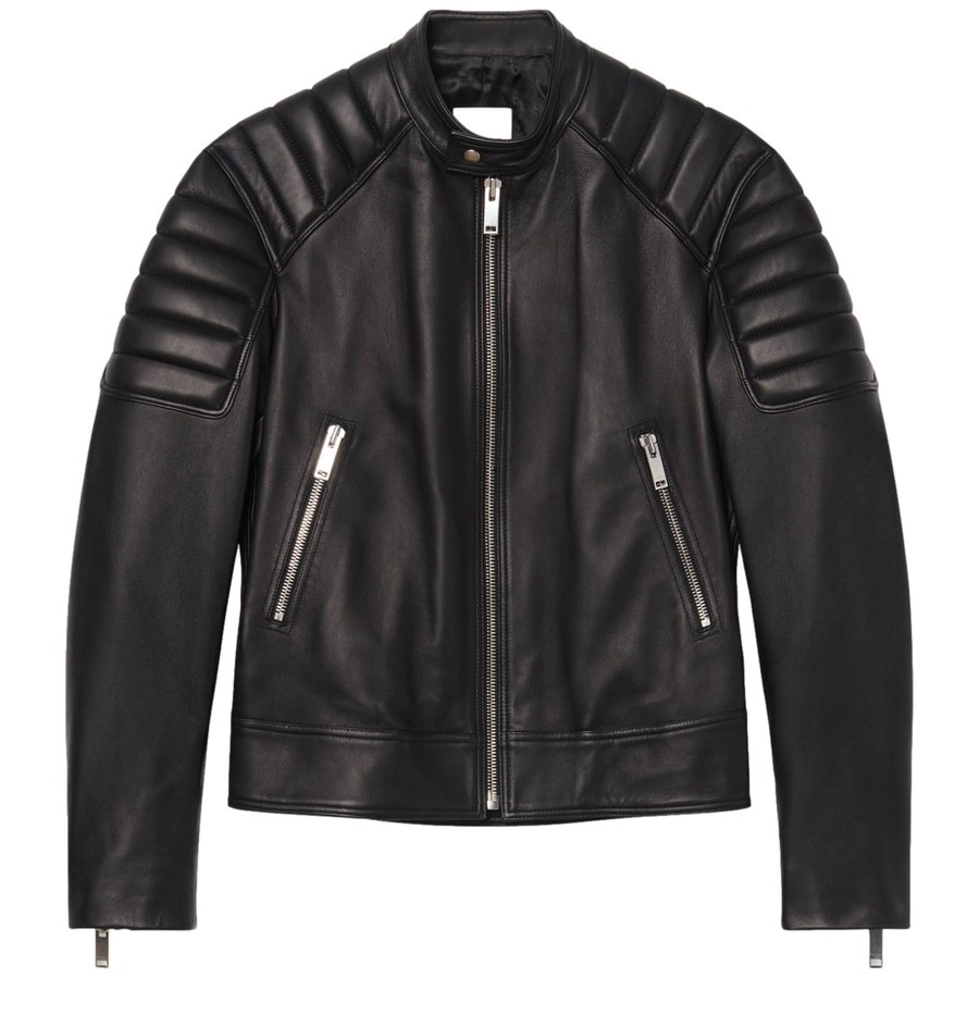 Leather jacket with quilted trims - 1