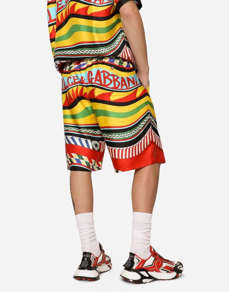 Silk twill jogging shorts with carretto print - 4
