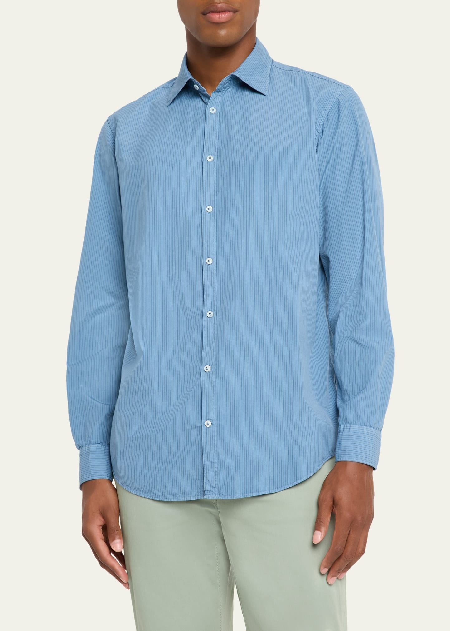 Men's Genova Stripe Cotton Button-Down Shirt - 4