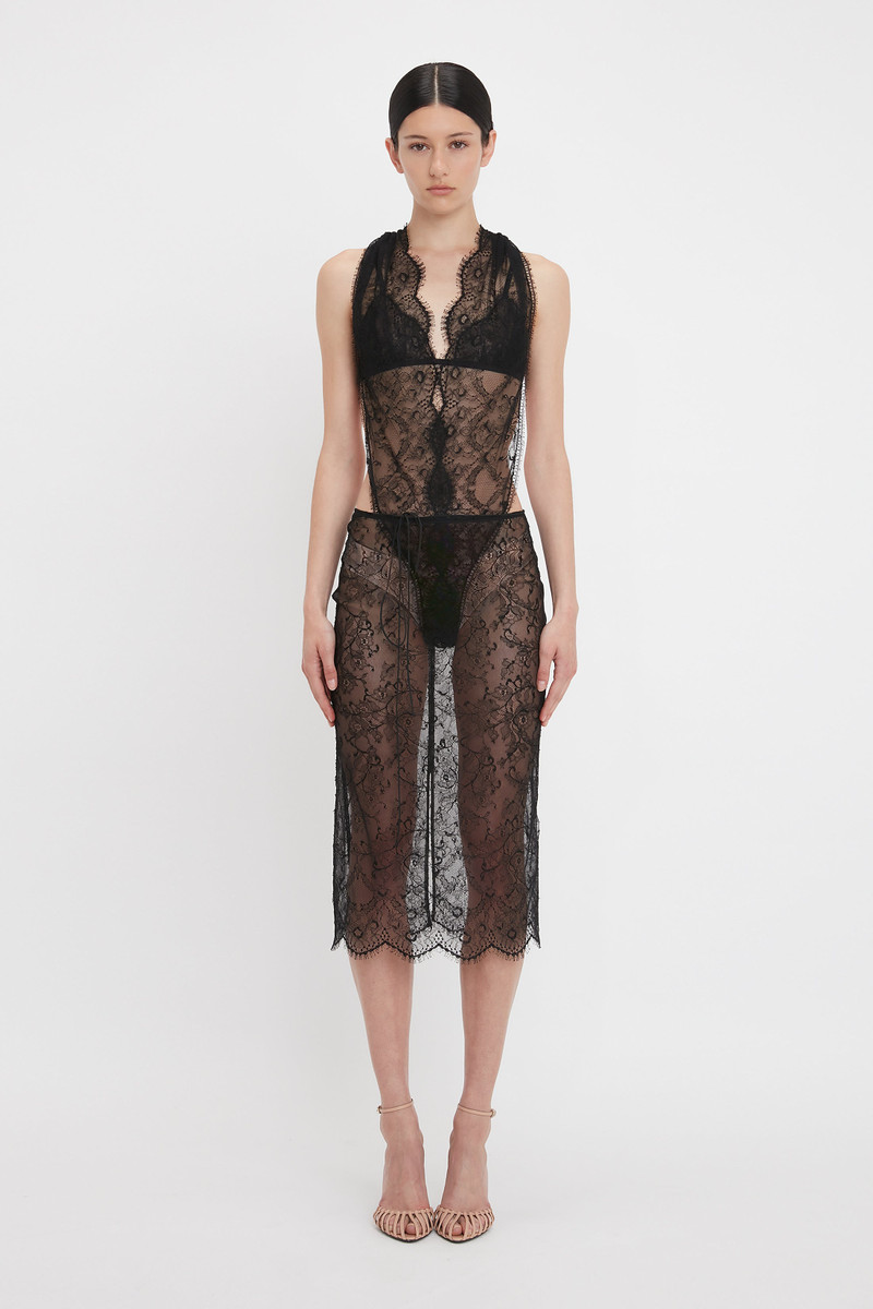 Victoria Beckham Lace Pencil Skirt In Black outlook