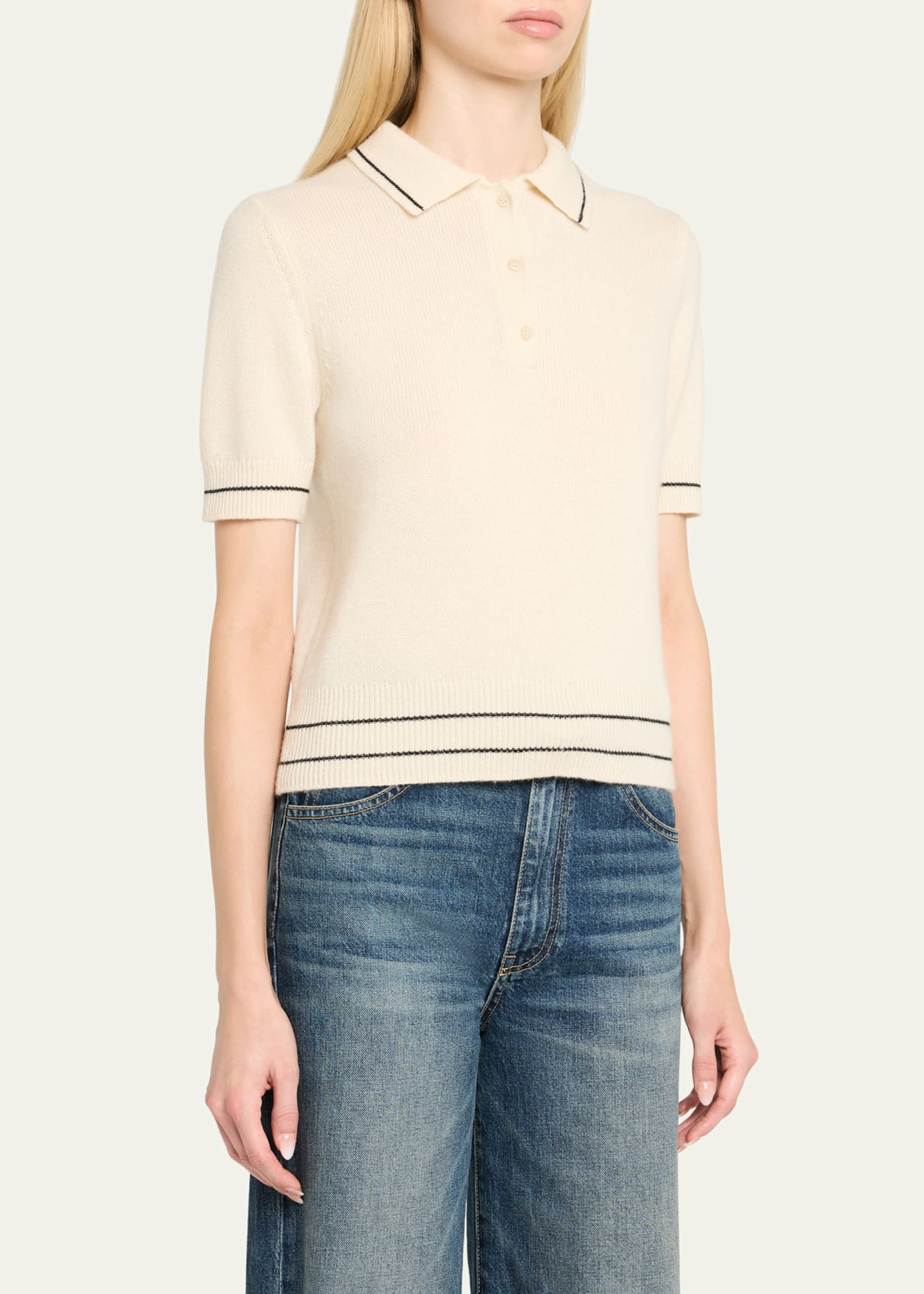 Carline Short-Sleeve Cashmere Polo Sweater - 4