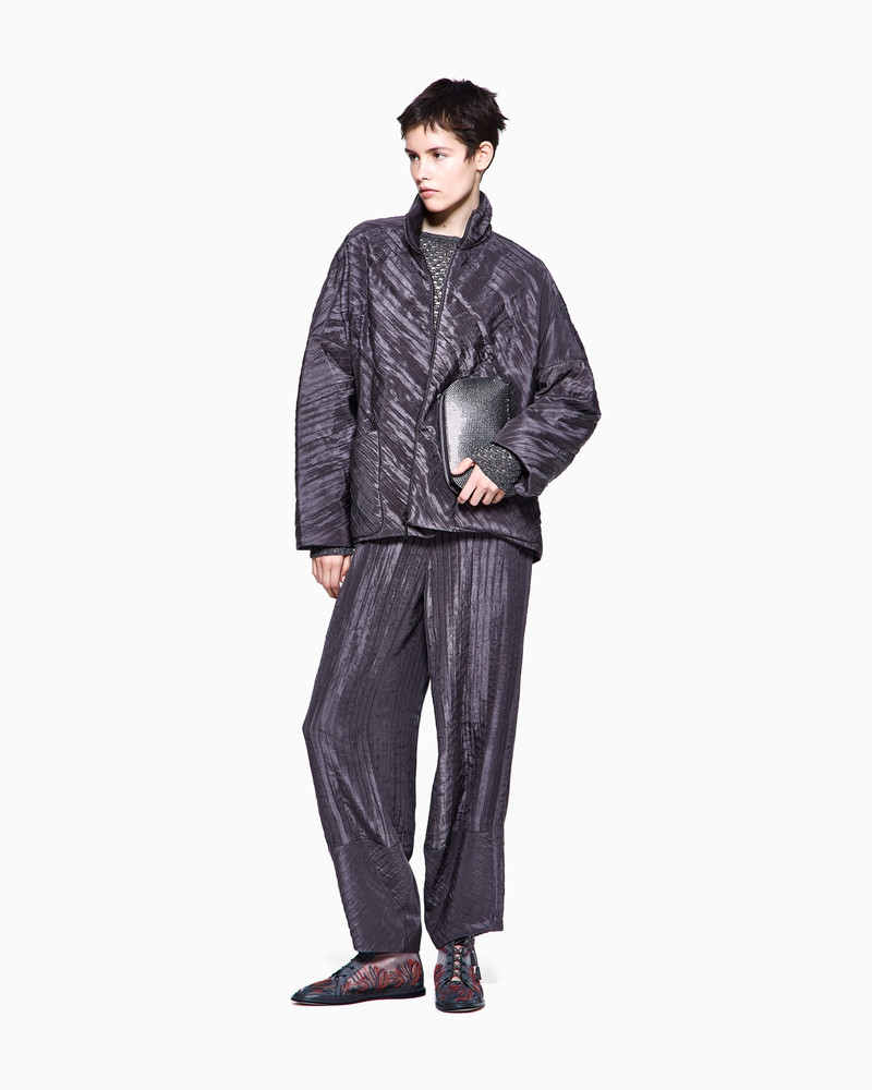DIAGONAL PLEATED SILK PEA COAT 2
